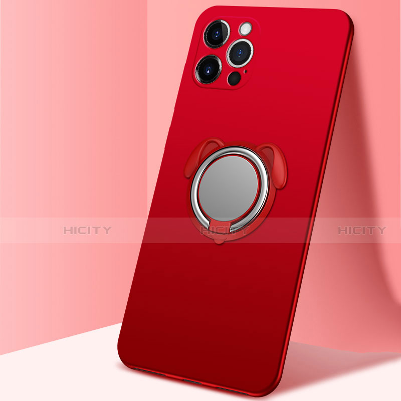 Custodia Silicone Ultra Sottile Morbida Cover con Magnetico Anello Supporto N02 per Apple iPhone 12 Pro Max Rosso