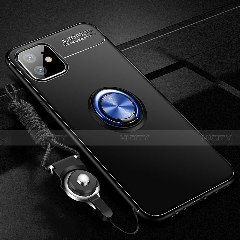 Custodia Silicone Ultra Sottile Morbida Cover con Magnetico Anello Supporto N03 per Apple iPhone 12 Blu e Nero