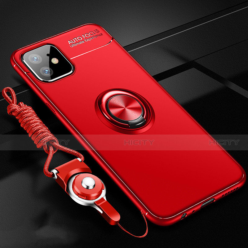 Custodia Silicone Ultra Sottile Morbida Cover con Magnetico Anello Supporto N03 per Apple iPhone 12 Mini Rosso