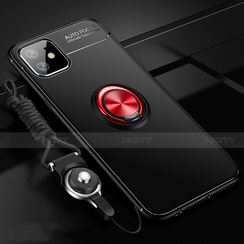 Custodia Silicone Ultra Sottile Morbida Cover con Magnetico Anello Supporto N03 per Apple iPhone 12 Mini Rosso e Nero