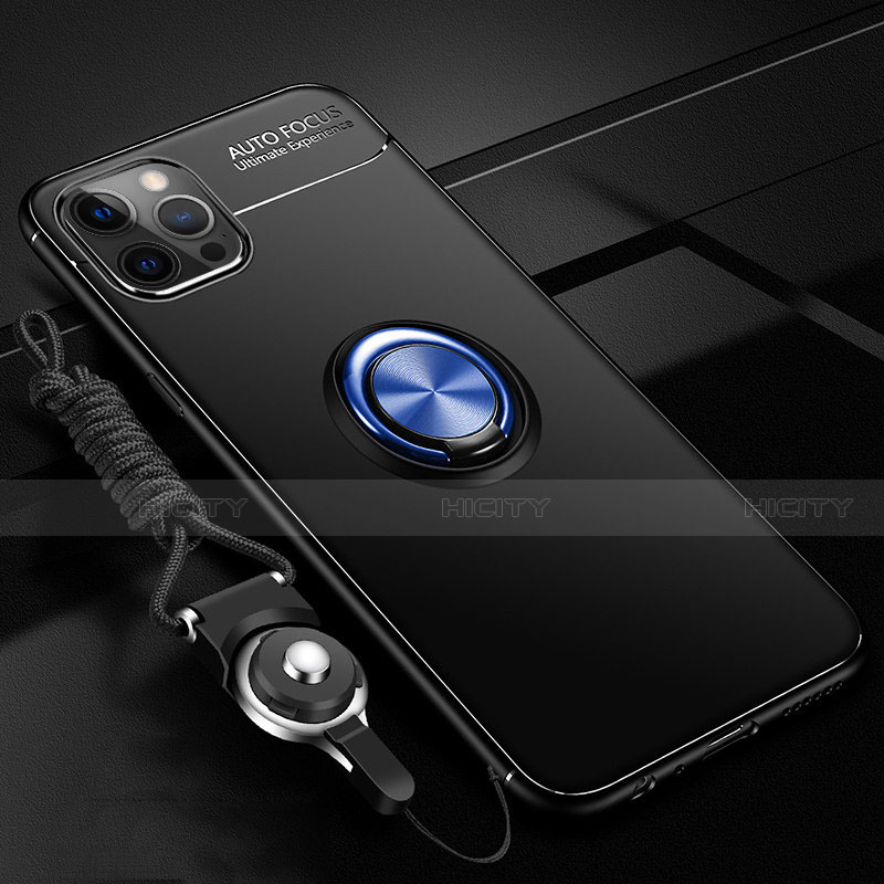 Custodia Silicone Ultra Sottile Morbida Cover con Magnetico Anello Supporto N03 per Apple iPhone 12 Pro Blu e Nero