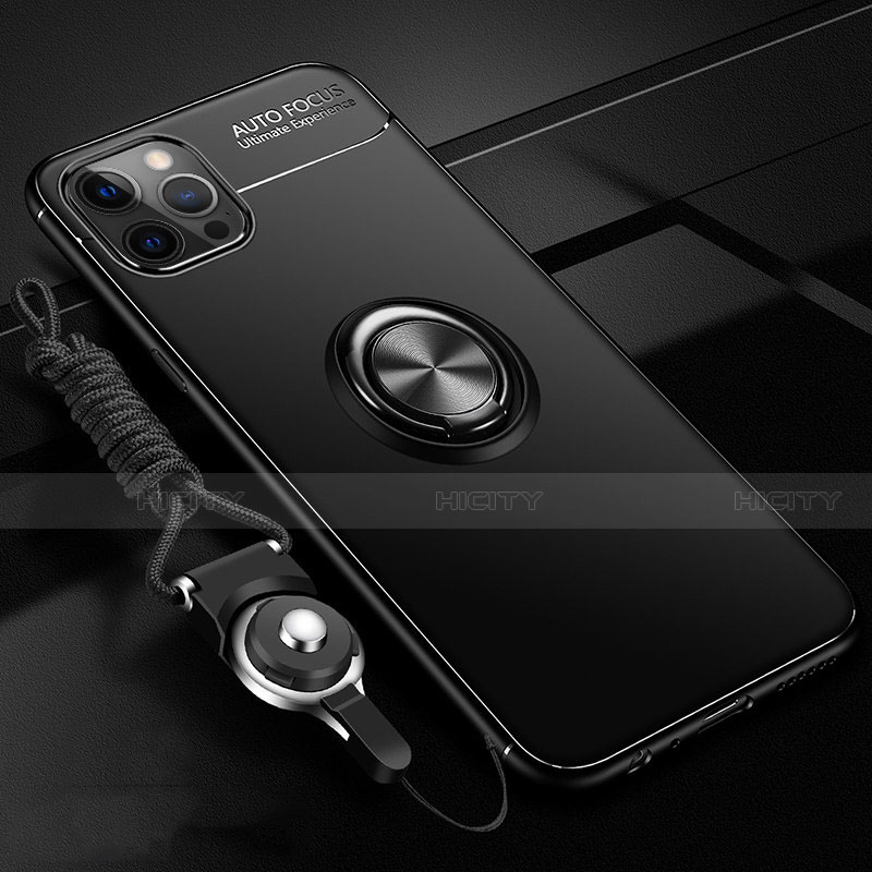 Custodia Silicone Ultra Sottile Morbida Cover con Magnetico Anello Supporto N03 per Apple iPhone 12 Pro Max Nero