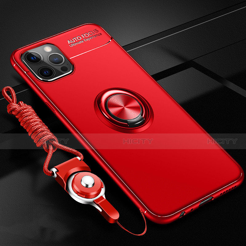 Custodia Silicone Ultra Sottile Morbida Cover con Magnetico Anello Supporto N03 per Apple iPhone 12 Pro Rosso