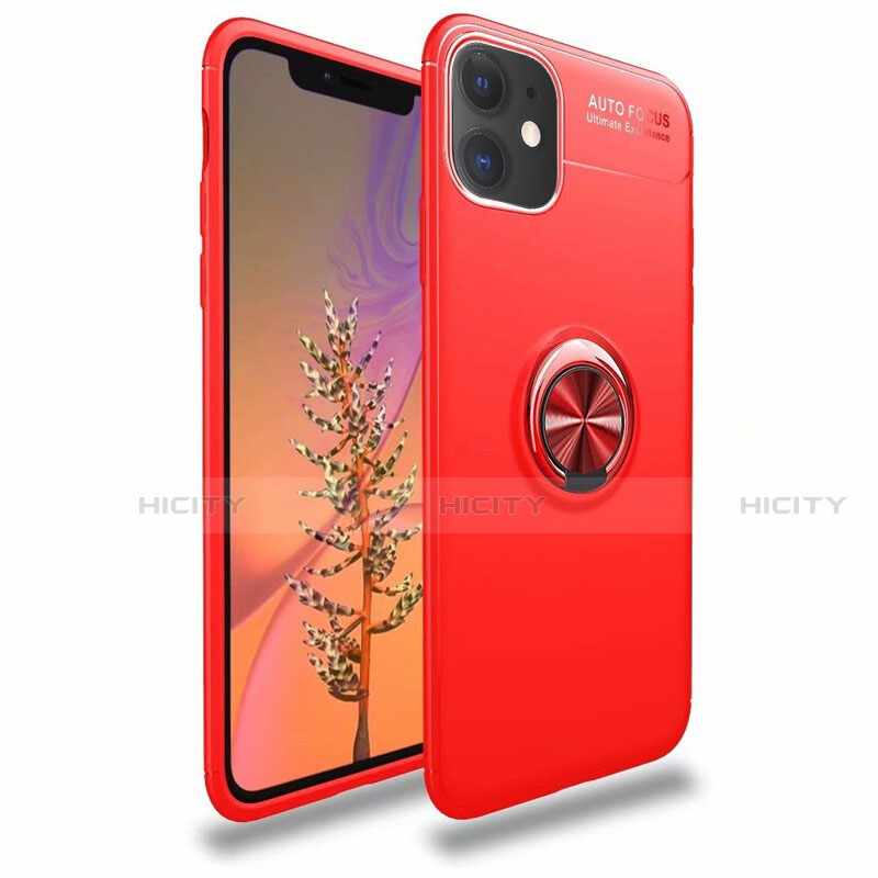 Custodia Silicone Ultra Sottile Morbida Cover con Magnetico Anello Supporto per Apple iPhone 11 Rosso