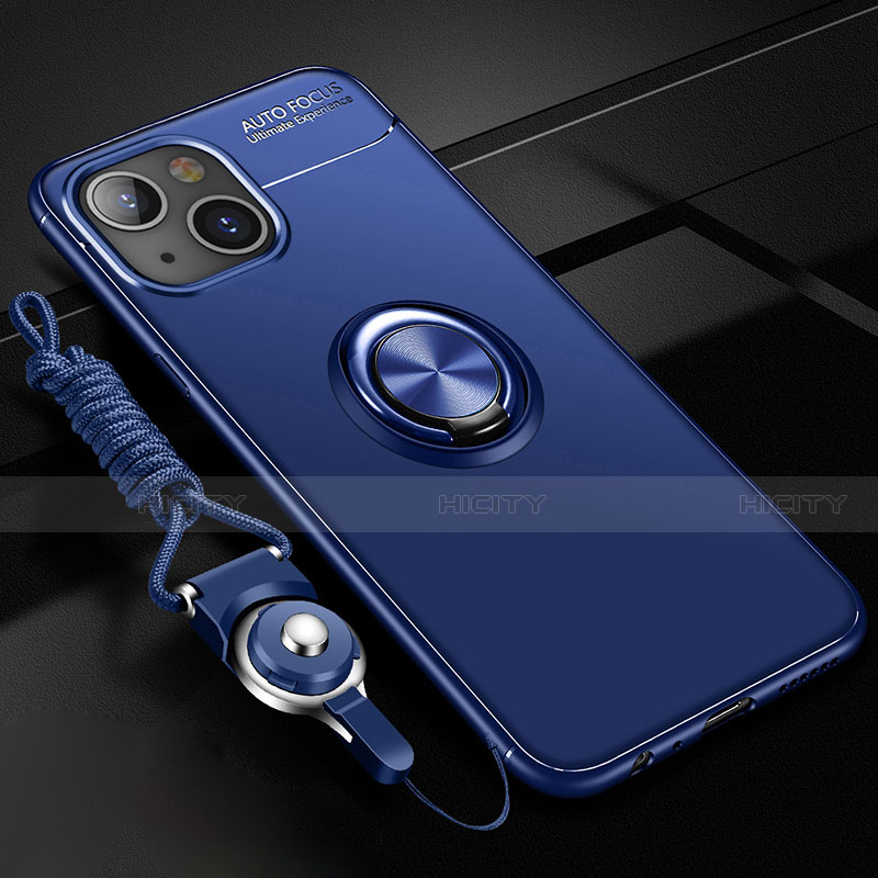 Custodia Silicone Ultra Sottile Morbida Cover con Magnetico Anello Supporto per Apple iPhone 14 Plus Blu
