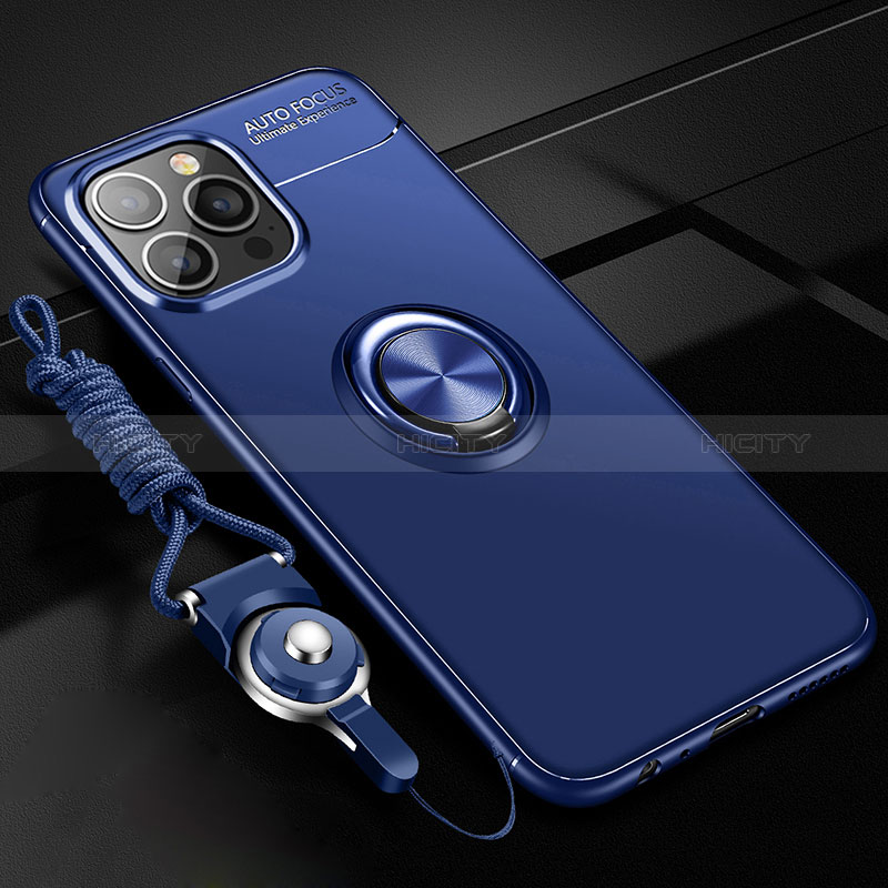 Custodia Silicone Ultra Sottile Morbida Cover con Magnetico Anello Supporto per Apple iPhone 14 Pro Blu