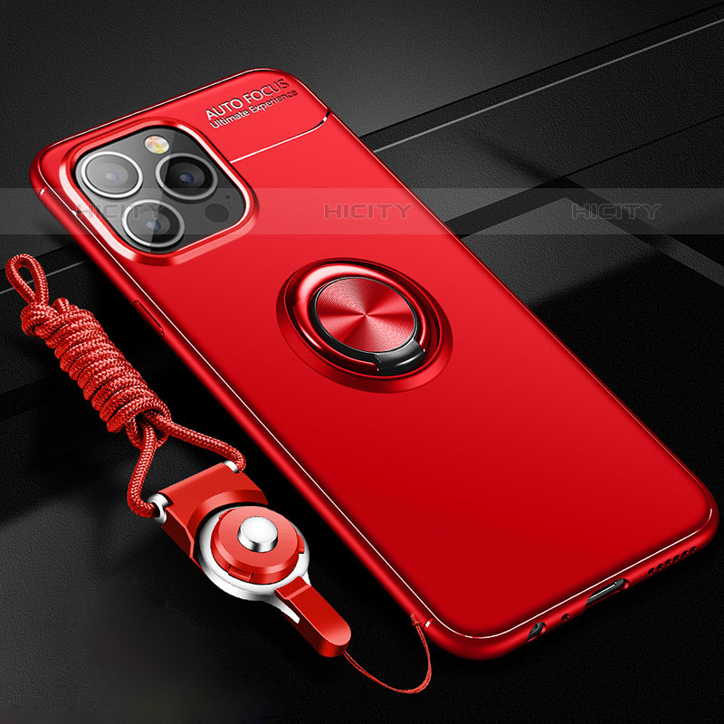 Custodia Silicone Ultra Sottile Morbida Cover con Magnetico Anello Supporto per Apple iPhone 15 Pro Max Rosso