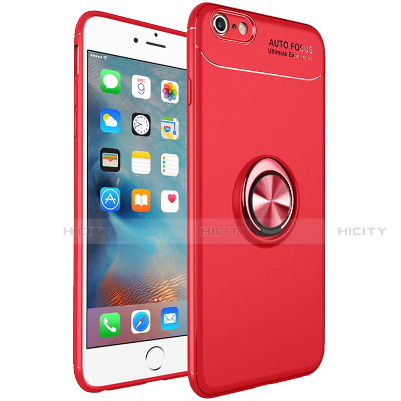 Custodia Silicone Ultra Sottile Morbida Cover con Magnetico Anello Supporto per Apple iPhone 6S Plus Rosso