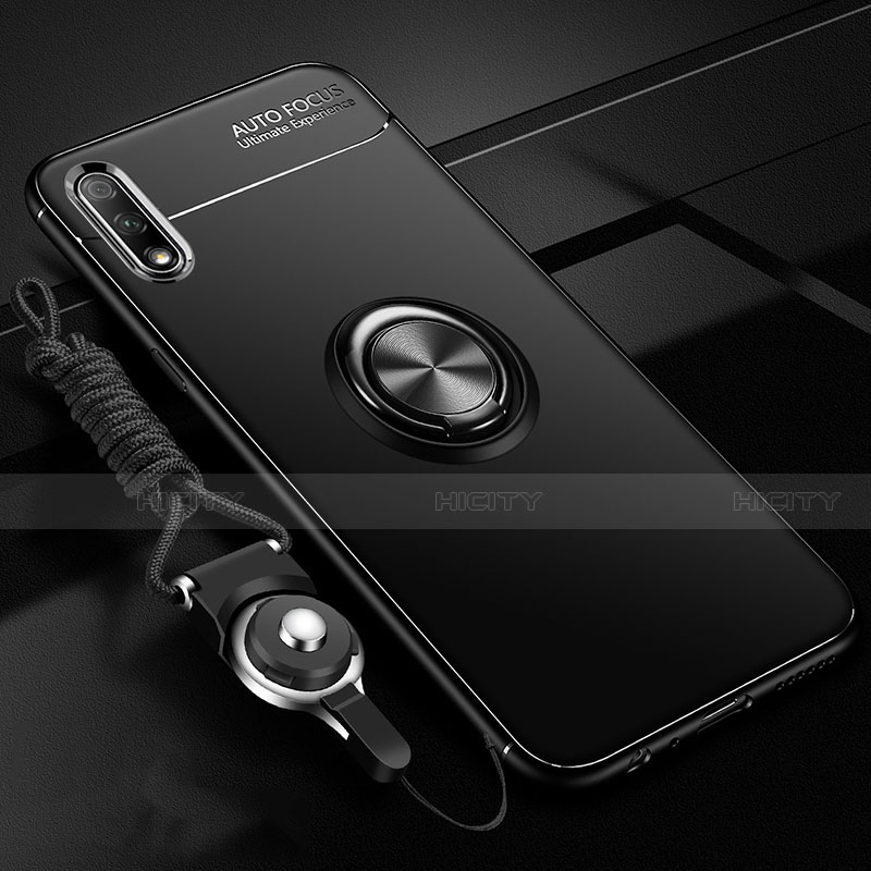 Custodia Silicone Ultra Sottile Morbida Cover con Magnetico Anello Supporto per Huawei Enjoy 10 Nero
