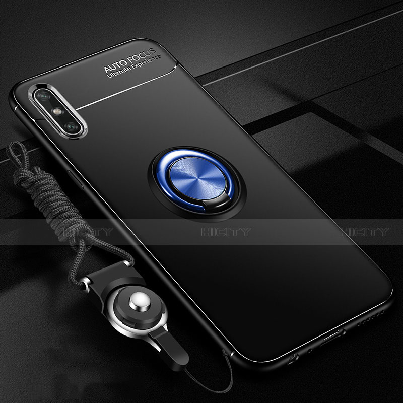 Custodia Silicone Ultra Sottile Morbida Cover con Magnetico Anello Supporto per Huawei Enjoy 10e Blu e Nero