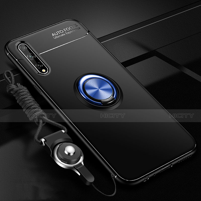 Custodia Silicone Ultra Sottile Morbida Cover con Magnetico Anello Supporto per Huawei Enjoy 10S Blu e Nero