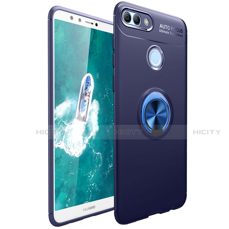 Custodia Silicone Ultra Sottile Morbida Cover con Magnetico Anello Supporto per Huawei Enjoy 8 Plus Blu