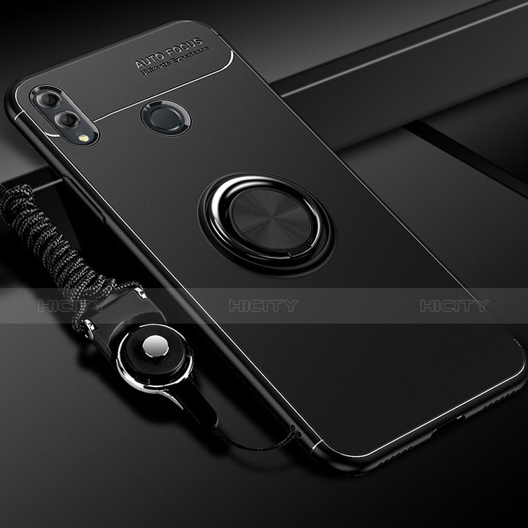 Custodia Silicone Ultra Sottile Morbida Cover con Magnetico Anello Supporto per Huawei Honor 10 Lite Nero