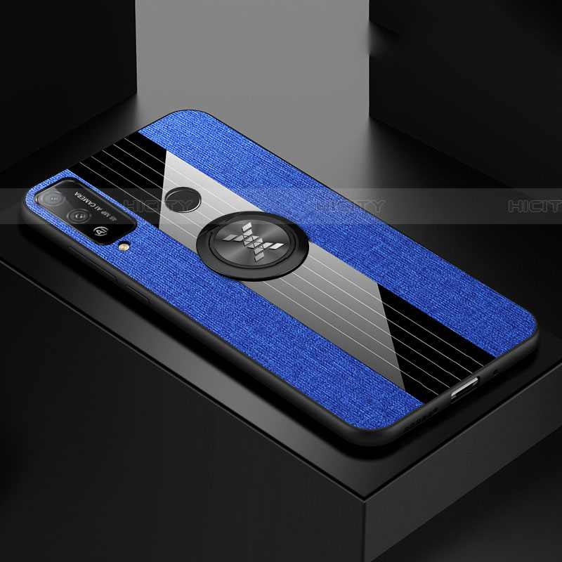 Custodia Silicone Ultra Sottile Morbida Cover con Magnetico Anello Supporto per Huawei Honor Play4T Blu