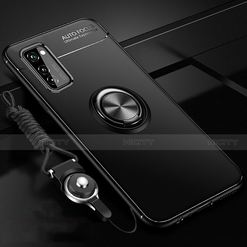 Custodia Silicone Ultra Sottile Morbida Cover con Magnetico Anello Supporto per Huawei Honor V30 5G Nero