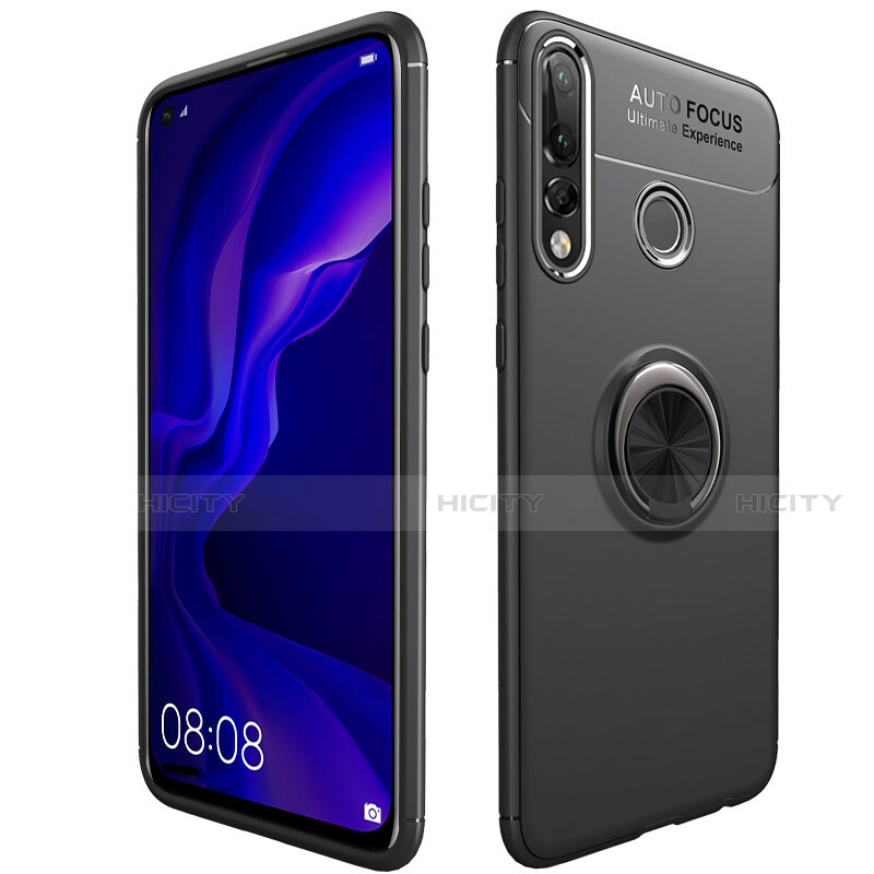 Custodia Silicone Ultra Sottile Morbida Cover con Magnetico Anello Supporto per Huawei Nova 4e Nero