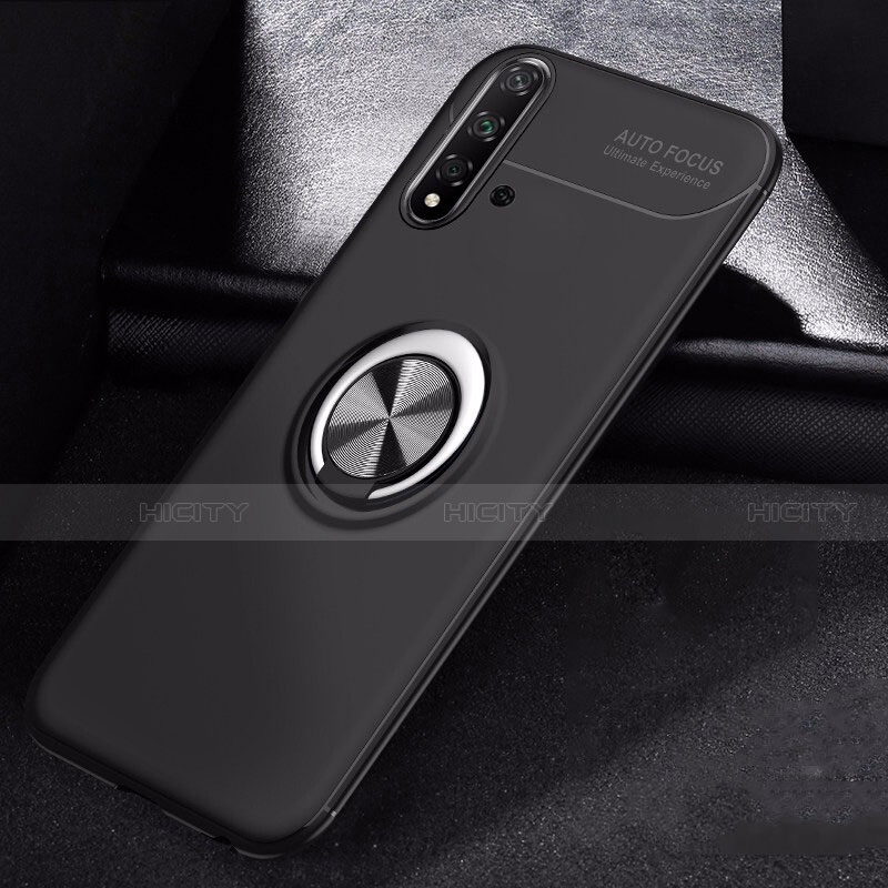 Custodia Silicone Ultra Sottile Morbida Cover con Magnetico Anello Supporto per Huawei Nova 5 Nero