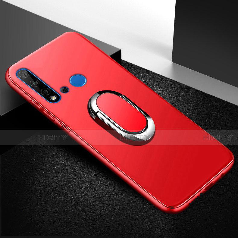 Custodia Silicone Ultra Sottile Morbida Cover con Magnetico Anello Supporto per Huawei Nova 5i Rosso