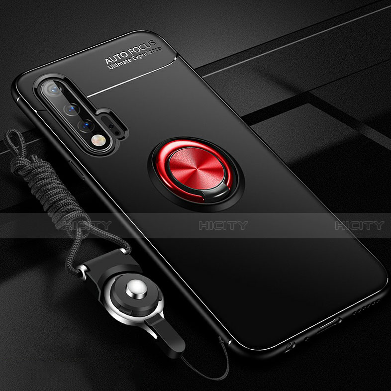 Custodia Silicone Ultra Sottile Morbida Cover con Magnetico Anello Supporto per Huawei Nova 6 5G Rosso e Nero
