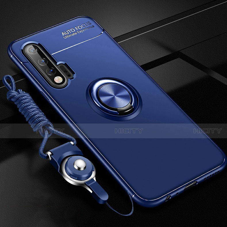 Custodia Silicone Ultra Sottile Morbida Cover con Magnetico Anello Supporto per Huawei Nova 6 Blu