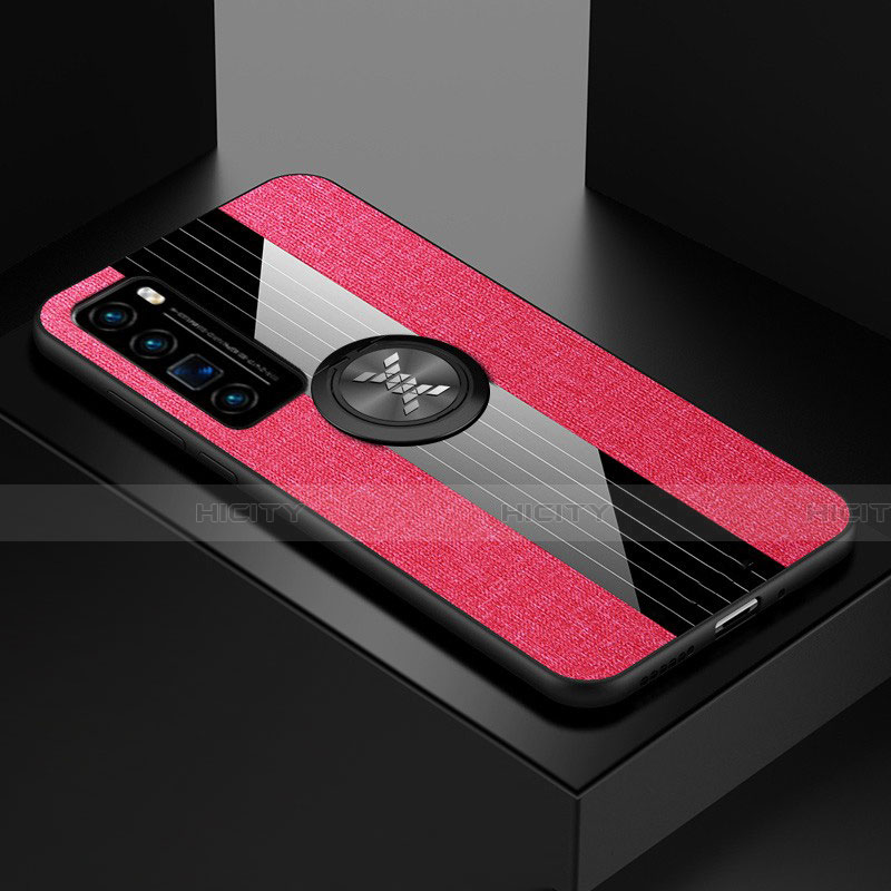 Custodia Silicone Ultra Sottile Morbida Cover con Magnetico Anello Supporto per Huawei Nova 7 Pro 5G Rosa Caldo