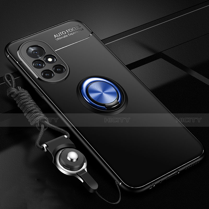 Custodia Silicone Ultra Sottile Morbida Cover con Magnetico Anello Supporto per Huawei Nova 8 5G Blu e Nero