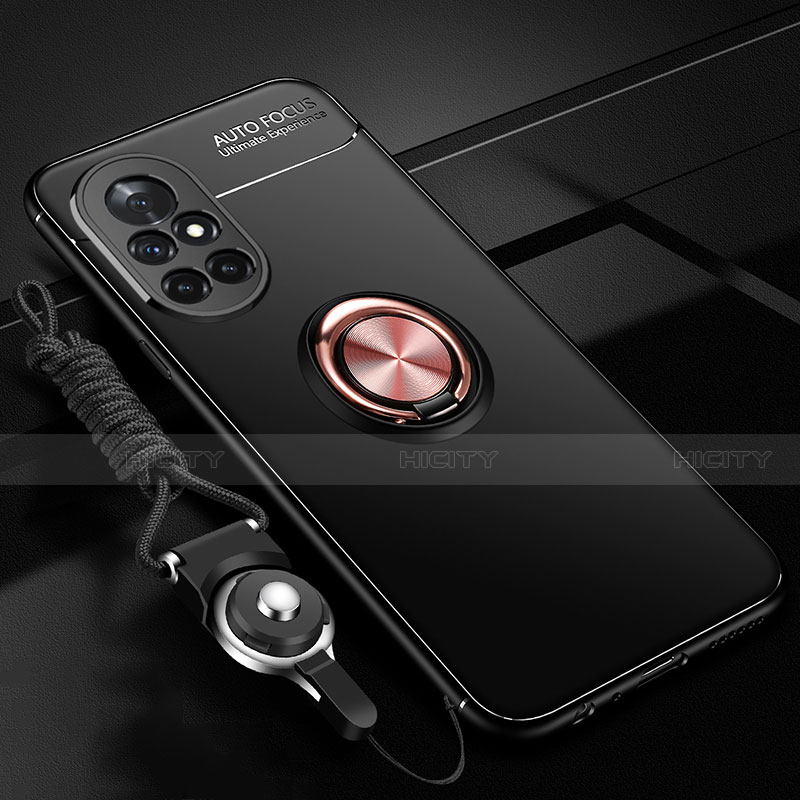 Custodia Silicone Ultra Sottile Morbida Cover con Magnetico Anello Supporto per Huawei Nova 8 5G Oro e Nero