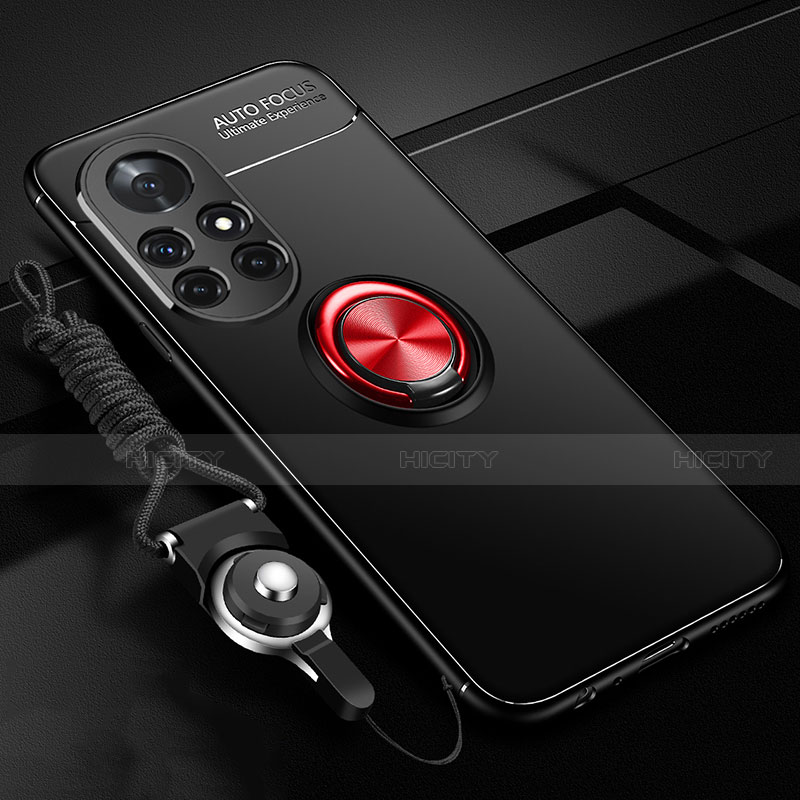 Custodia Silicone Ultra Sottile Morbida Cover con Magnetico Anello Supporto per Huawei Nova 8 Pro 5G Rosso e Nero