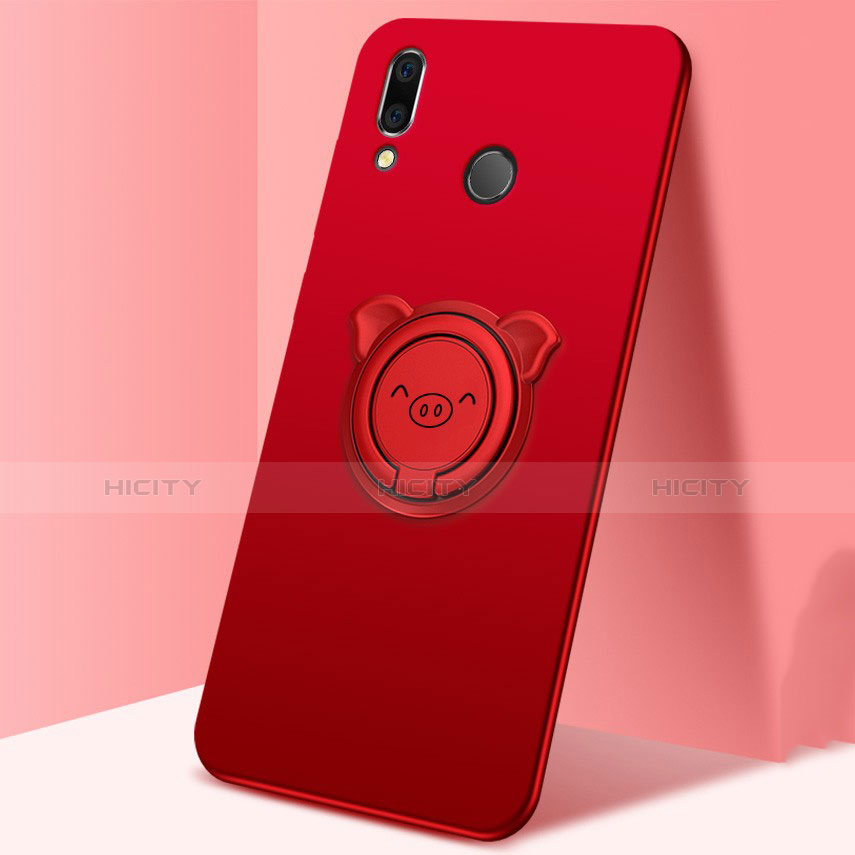Custodia Silicone Ultra Sottile Morbida Cover con Magnetico Anello Supporto per Huawei P Smart (2019) Rosso