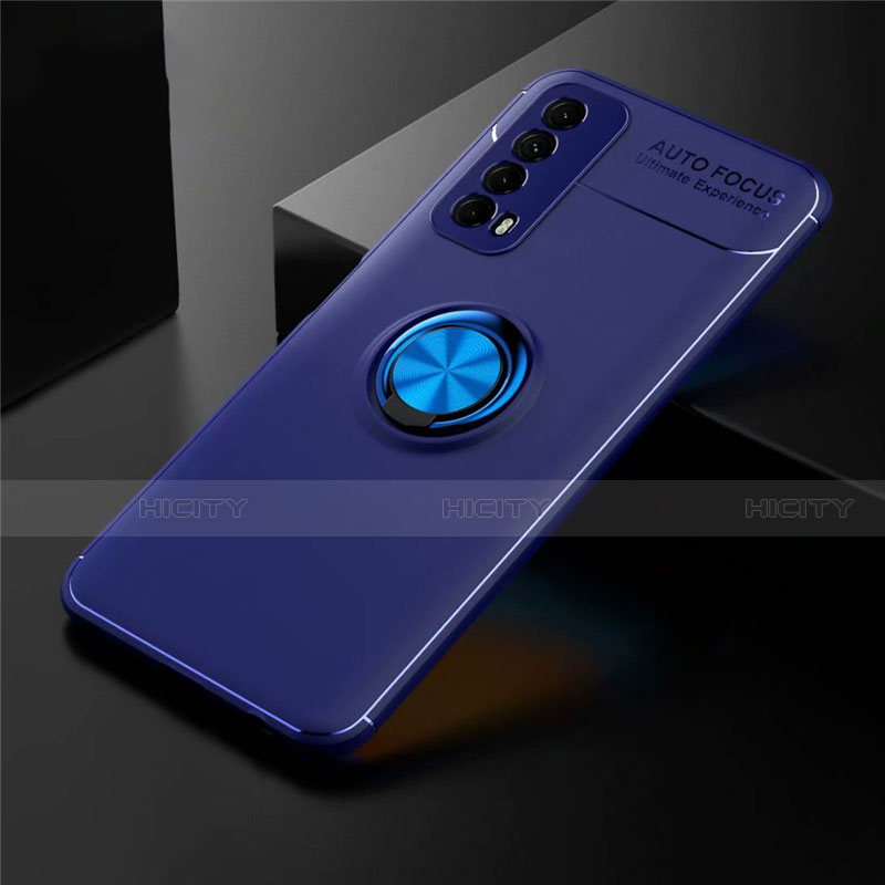 Custodia Silicone Ultra Sottile Morbida Cover con Magnetico Anello Supporto per Huawei P Smart (2021) Blu
