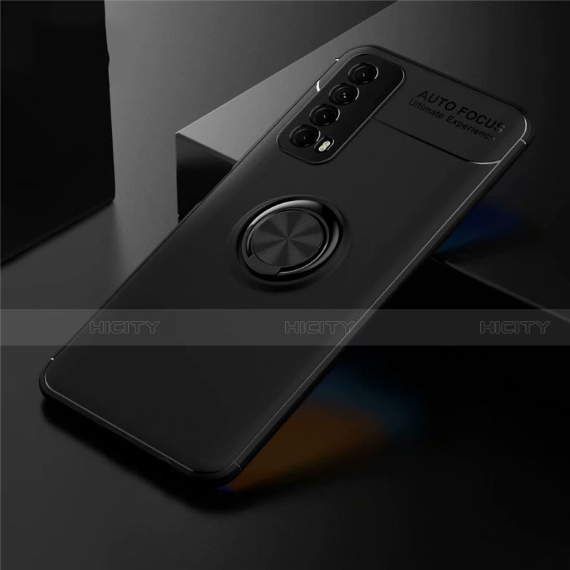 Custodia Silicone Ultra Sottile Morbida Cover con Magnetico Anello Supporto per Huawei P Smart (2021) Nero