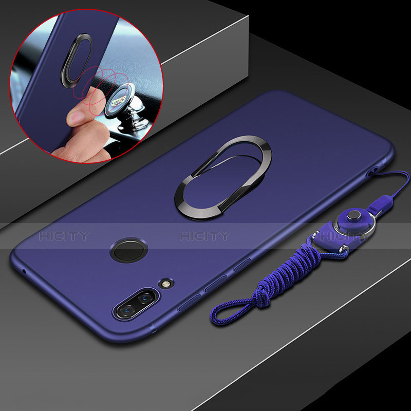 Custodia Silicone Ultra Sottile Morbida Cover con Magnetico Anello Supporto per Huawei P Smart+ Plus Blu