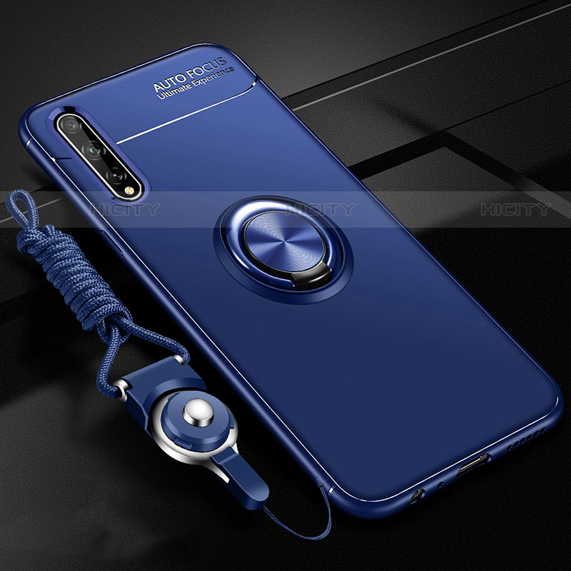 Custodia Silicone Ultra Sottile Morbida Cover con Magnetico Anello Supporto per Huawei P smart S Blu
