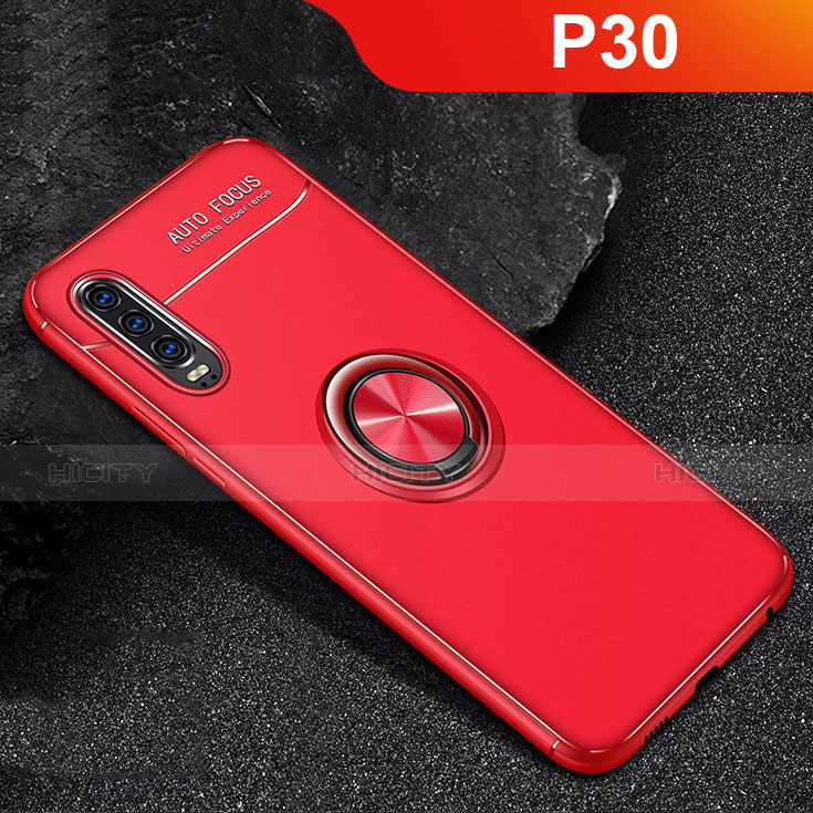 Custodia Silicone Ultra Sottile Morbida Cover con Magnetico Anello Supporto per Huawei P30 Rosso
