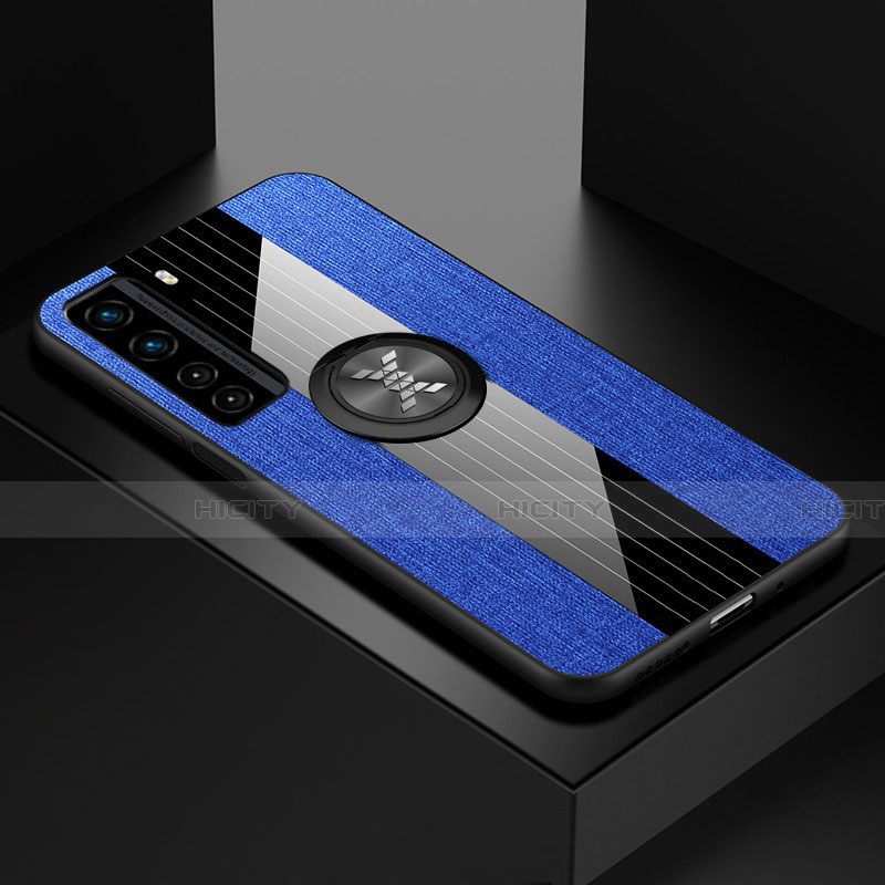 Custodia Silicone Ultra Sottile Morbida Cover con Magnetico Anello Supporto per Huawei P40 Lite 5G Blu