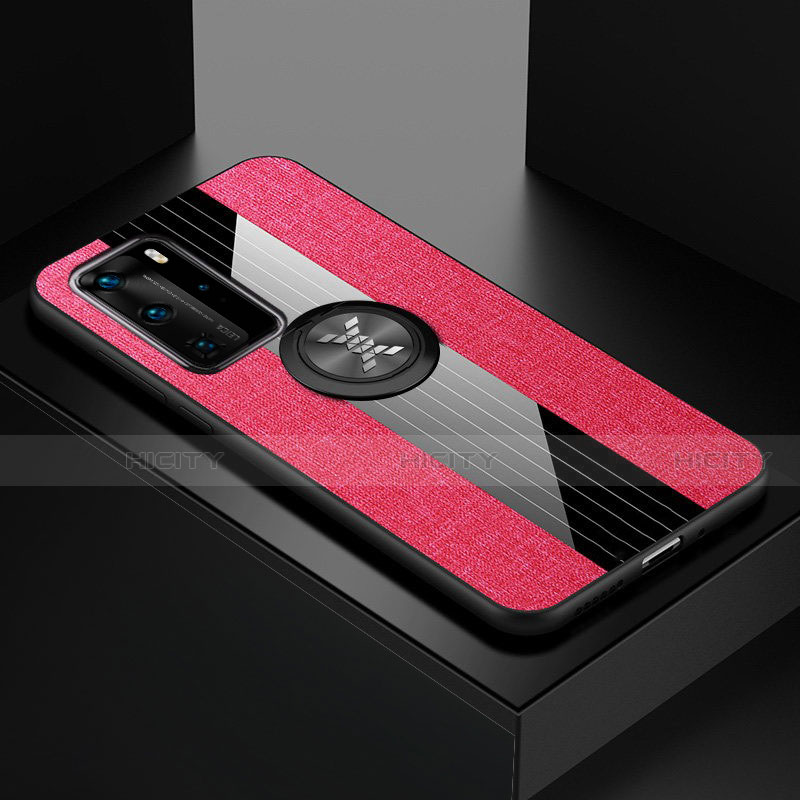 Custodia Silicone Ultra Sottile Morbida Cover con Magnetico Anello Supporto per Huawei P40 Pro Rosa Caldo