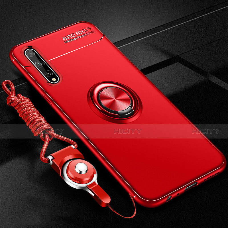 Custodia Silicone Ultra Sottile Morbida Cover con Magnetico Anello Supporto per Huawei Y8p Rosso