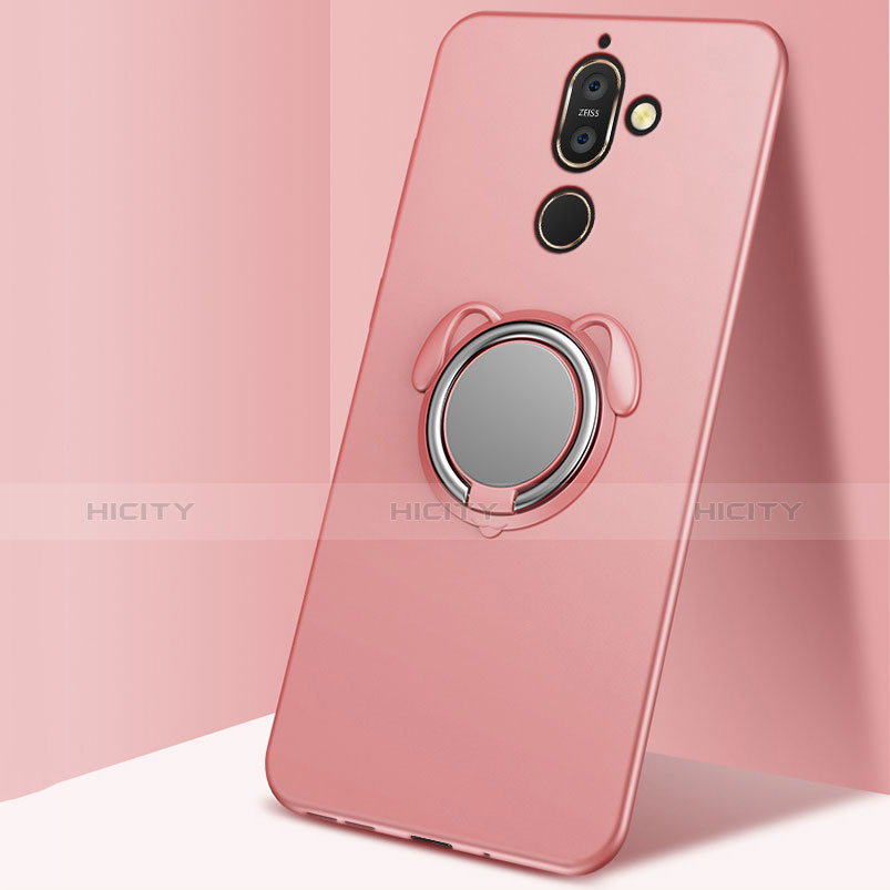 Custodia Silicone Ultra Sottile Morbida Cover con Magnetico Anello Supporto per Nokia 7 Plus Oro Rosa