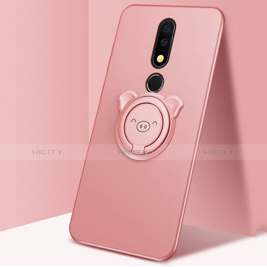 Custodia Silicone Ultra Sottile Morbida Cover con Magnetico Anello Supporto per Nokia X5 Oro Rosa