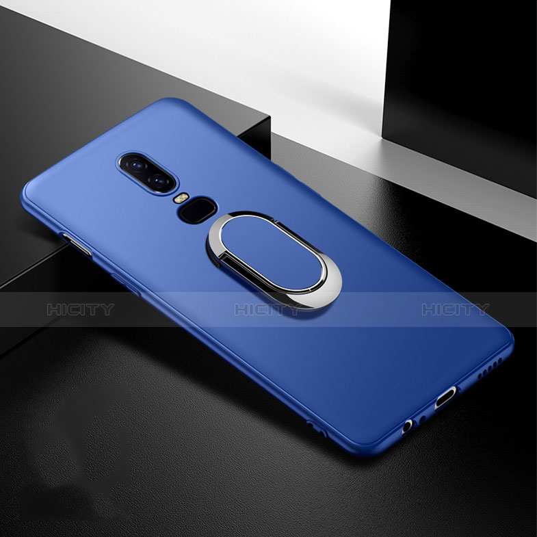 Custodia Silicone Ultra Sottile Morbida Cover con Magnetico Anello Supporto per OnePlus 6T Blu