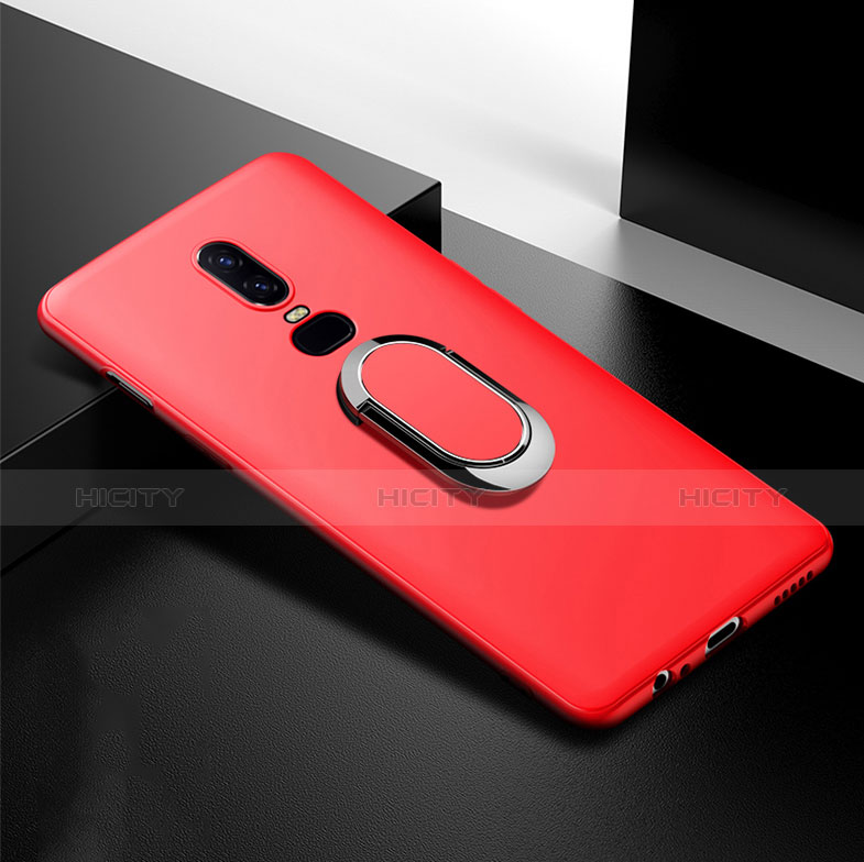 Custodia Silicone Ultra Sottile Morbida Cover con Magnetico Anello Supporto per OnePlus 6T Rosso