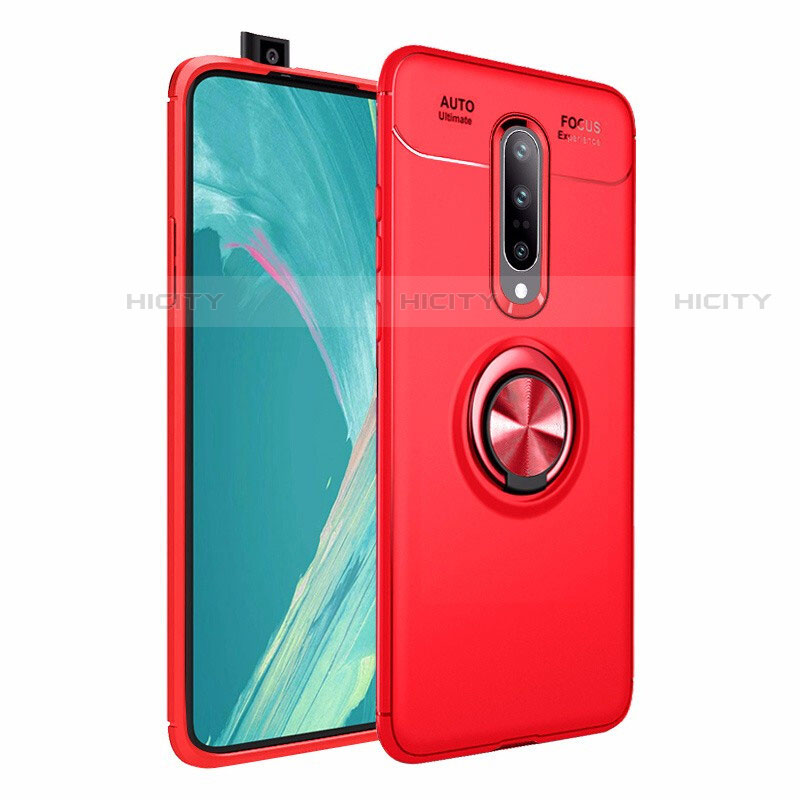 Custodia Silicone Ultra Sottile Morbida Cover con Magnetico Anello Supporto per OnePlus 7 Pro Rosso