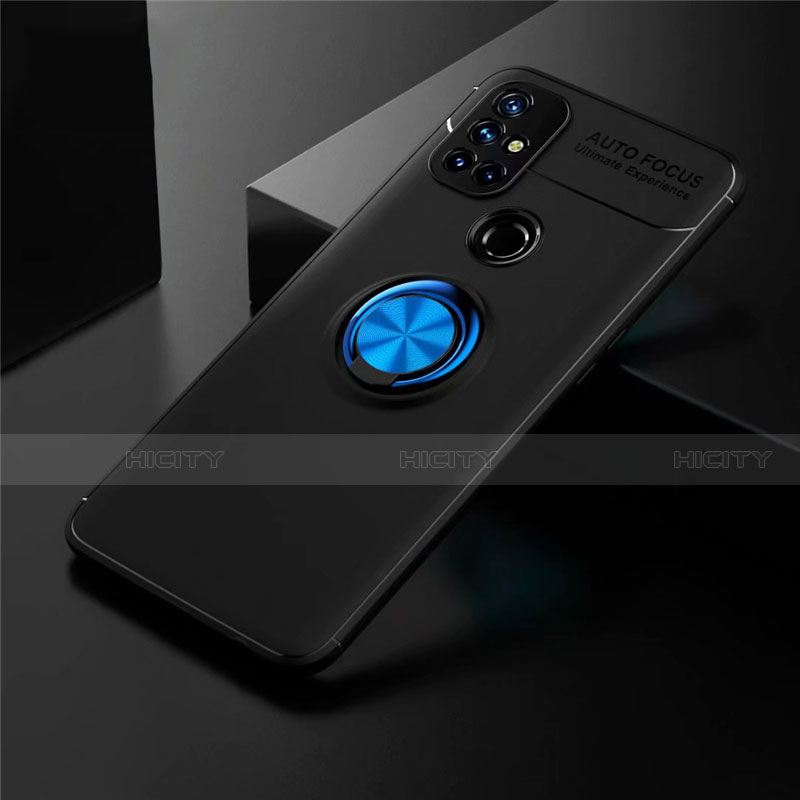 Custodia Silicone Ultra Sottile Morbida Cover con Magnetico Anello Supporto per OnePlus Nord N10 5G Blu e Nero