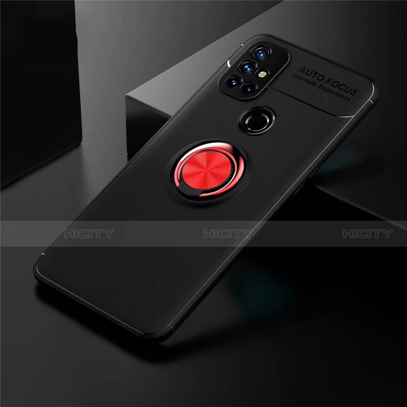 Custodia Silicone Ultra Sottile Morbida Cover con Magnetico Anello Supporto per OnePlus Nord N10 5G Rosso e Nero