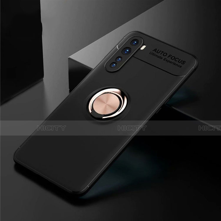 Custodia Silicone Ultra Sottile Morbida Cover con Magnetico Anello Supporto per OnePlus Nord Oro e Nero