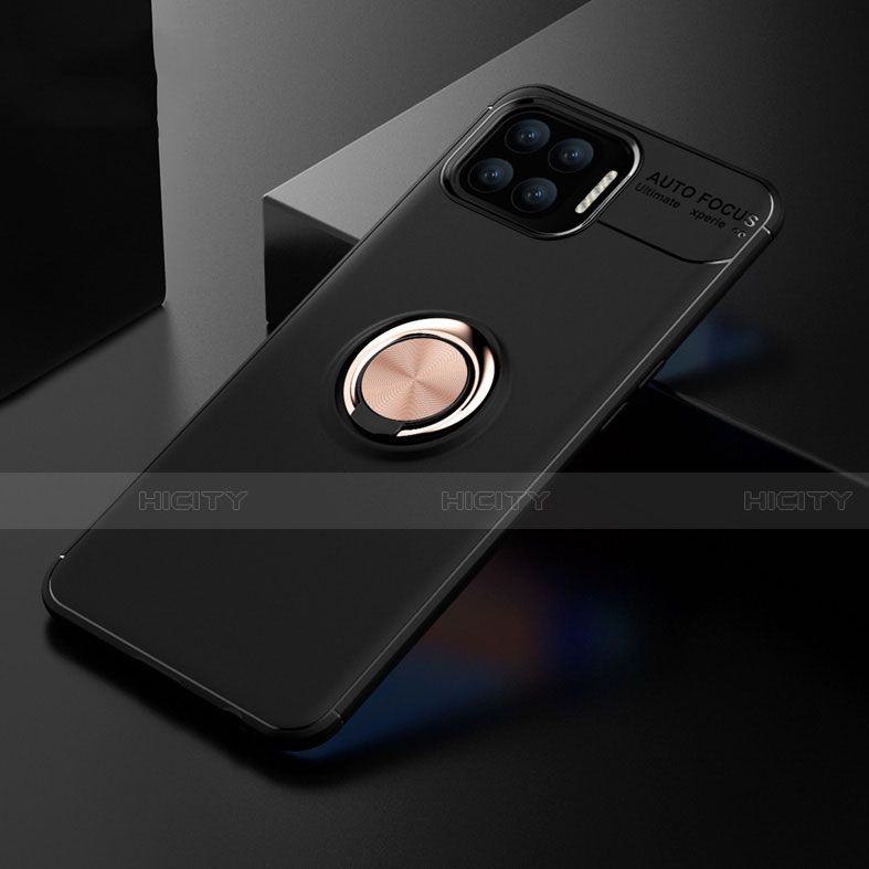 Custodia Silicone Ultra Sottile Morbida Cover con Magnetico Anello Supporto per Oppo F17 Pro Oro e Nero