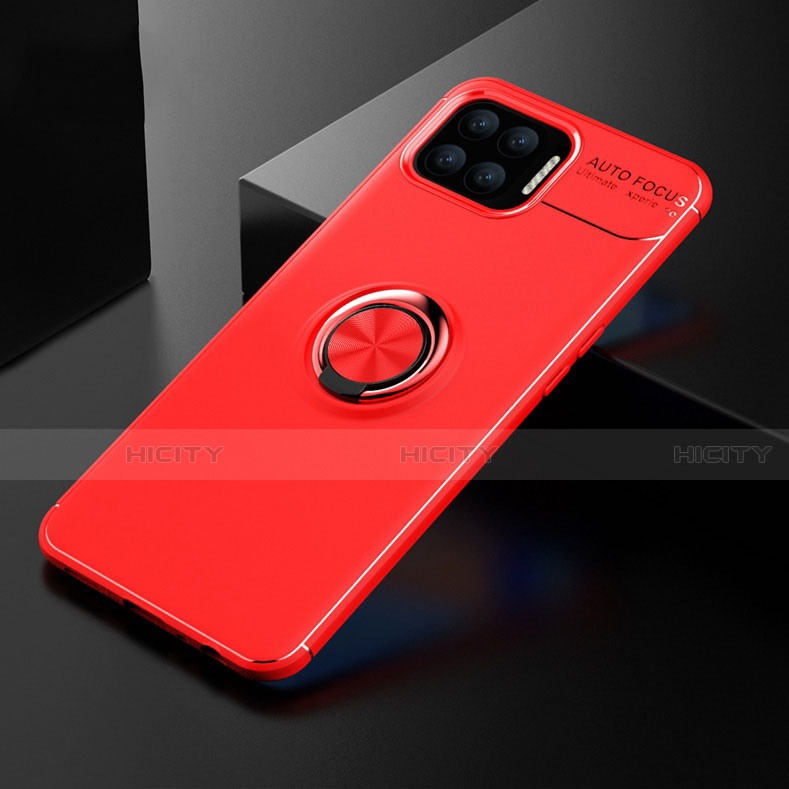 Custodia Silicone Ultra Sottile Morbida Cover con Magnetico Anello Supporto per Oppo F17 Pro Rosso