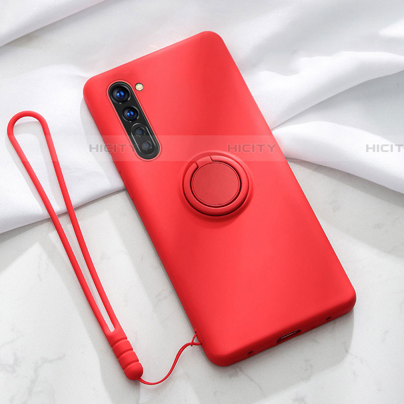 Custodia Silicone Ultra Sottile Morbida Cover con Magnetico Anello Supporto per Oppo Find X2 Lite Rosso