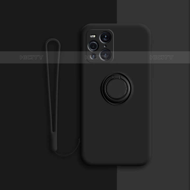 Custodia Silicone Ultra Sottile Morbida Cover con Magnetico Anello Supporto per Oppo Find X3 Pro 5G Nero