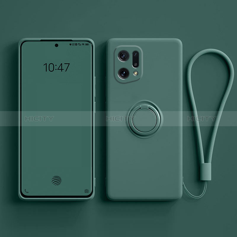 Custodia Silicone Ultra Sottile Morbida Cover con Magnetico Anello Supporto per Oppo Find X5 5G